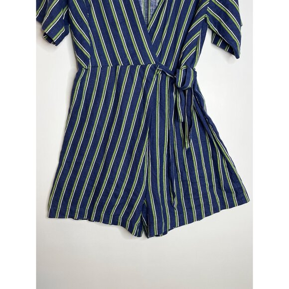 United Colors of Benetton Wrap Pure Linen Romper Short Sleeve Green Blue Medium - Picture 4 of 8